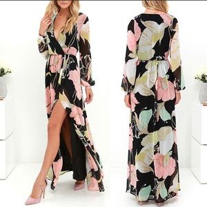 Lulus Black Floral Print Maxi Dress